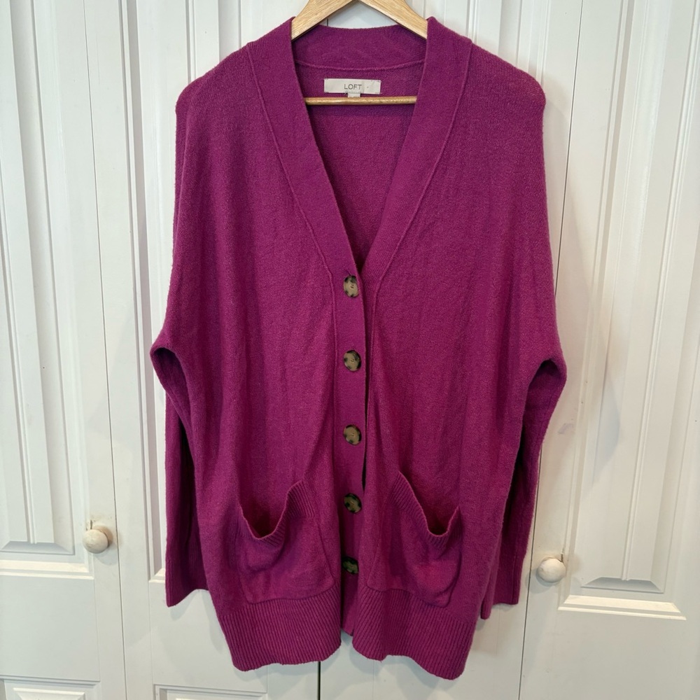 Loft Purple Button Front Cardigan Size Medium